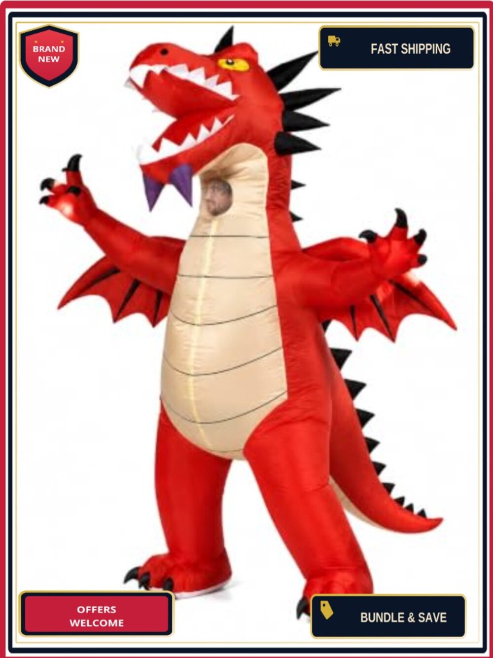 Inflatable Dragon Costume Adult Blow Up Suit Halloween Cosplay Party
